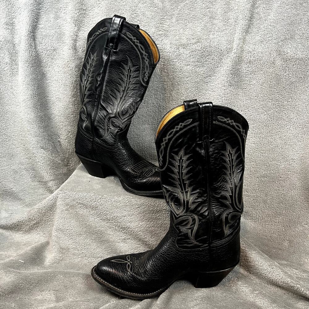 Vintage Tony Lama Mens 7.5ee Stallion Boot Style Leather Embroidered Made in USA